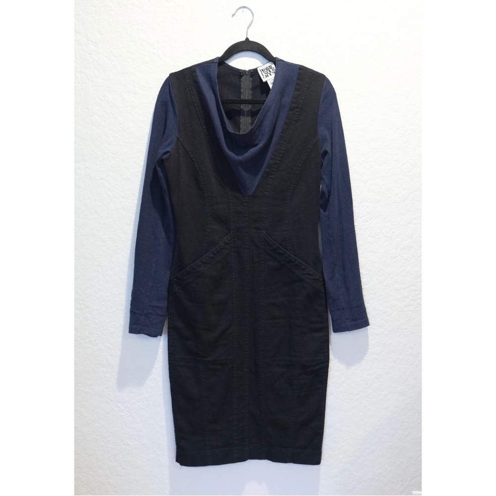 Prairie Underground Dayframing Hemp Cotton Long Sleeve Dress Size M Black Blue